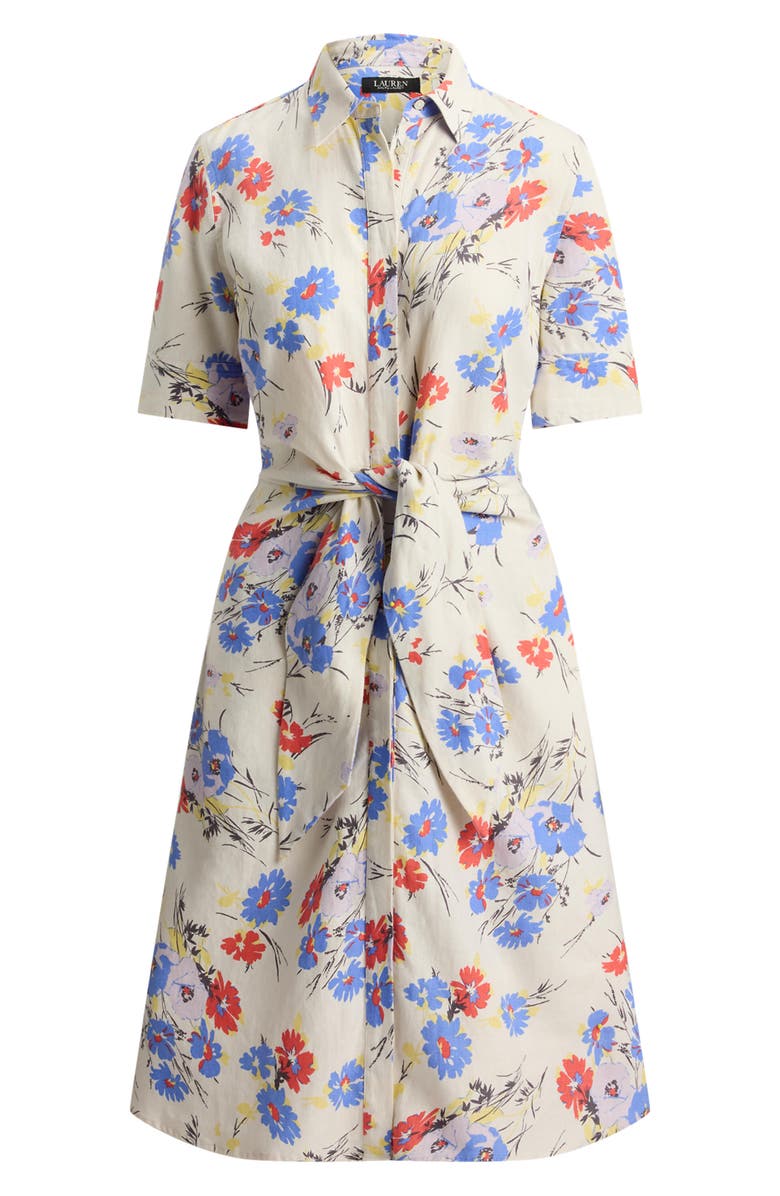 Lauren Ralph Lauren Floral Linen Shirtdress, Alternate, color, Cream Multi