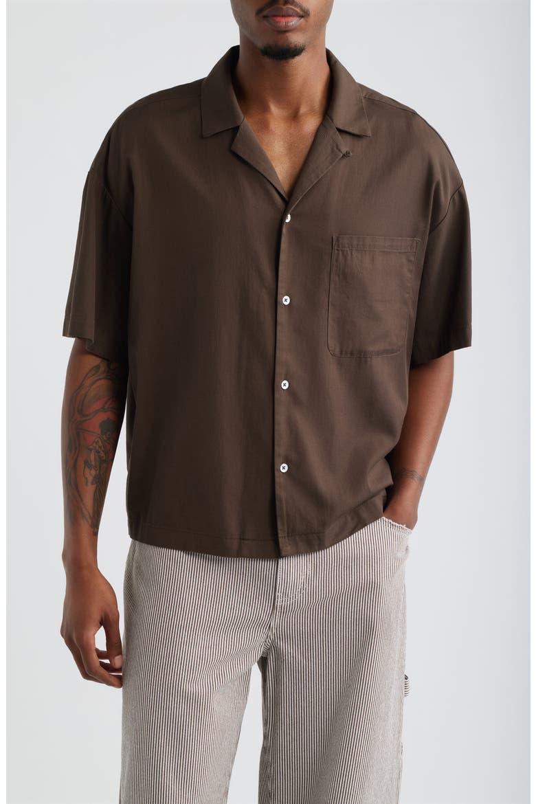 Boxy Camp Shirt, Main, color, BROWN