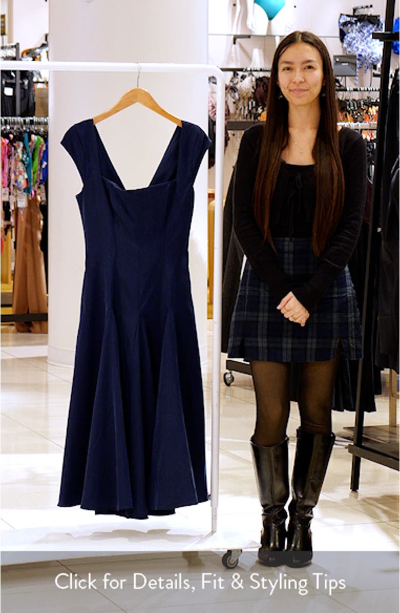 Raisa Square Neck Peached Twill Cocktail Dress, sales video thumbnail