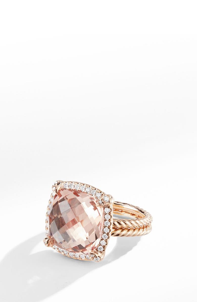 David Yurman Chatelaine Pavé Bezel Ring in 18K Rose Gold with Morganite, Main, color, 