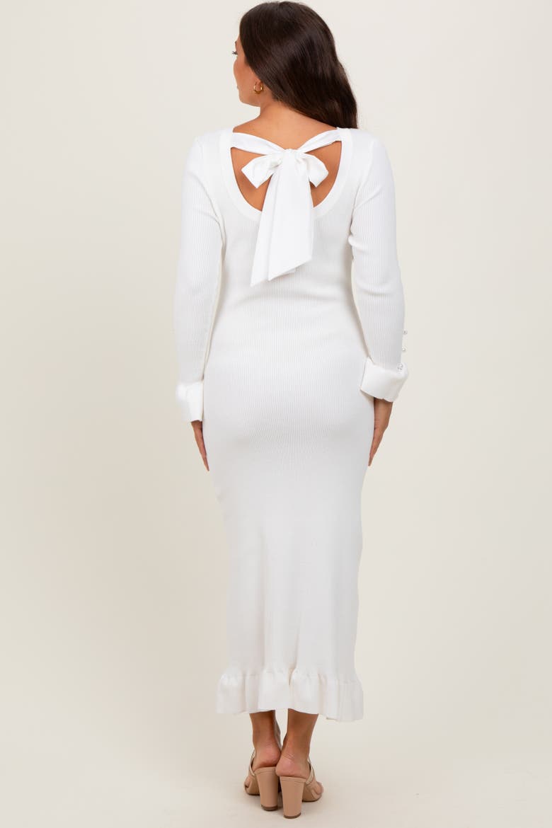 Ribbed Knit Bow Back Maxi Dress, Alternate, color, Ivory