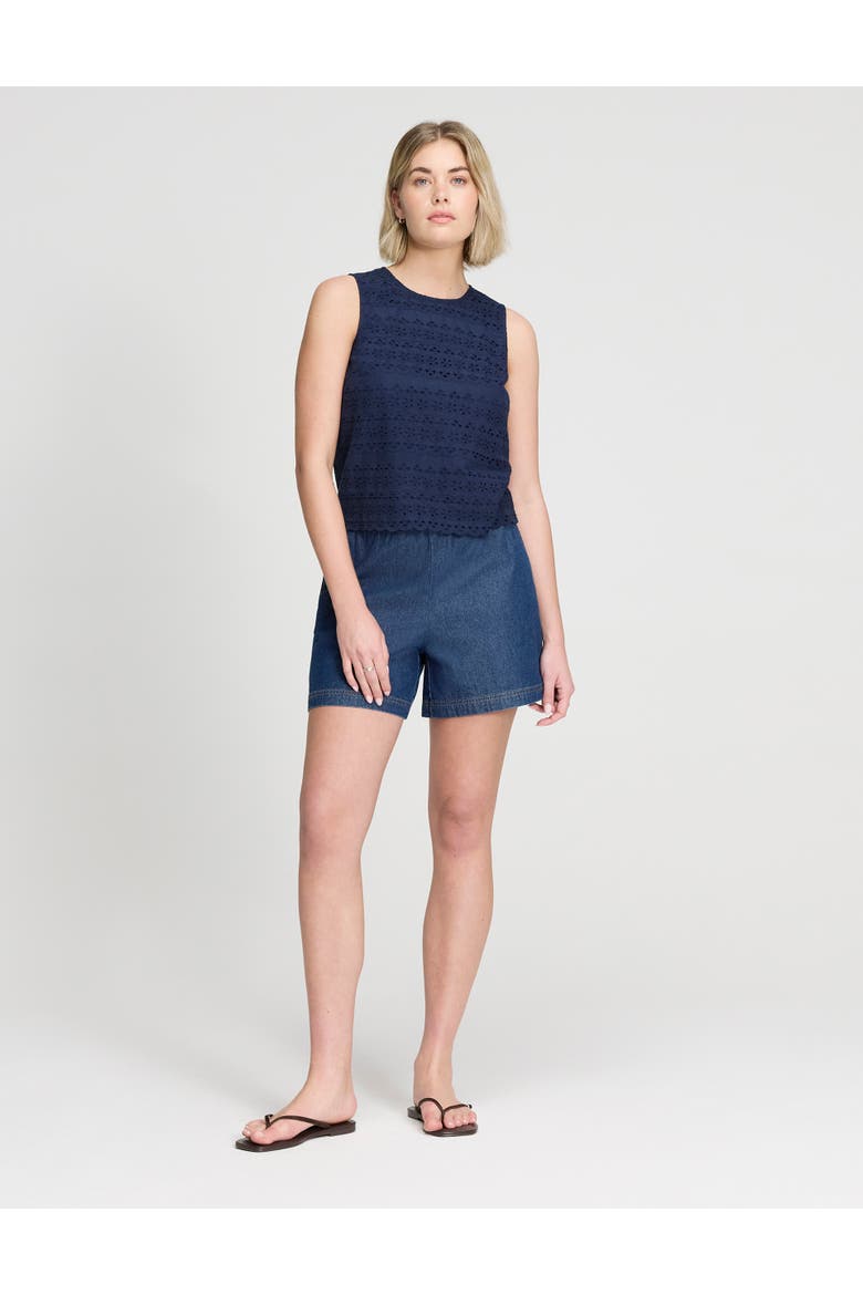 Gloria Cotton Broderie Sleeveless Top, Alternate, color, Navy