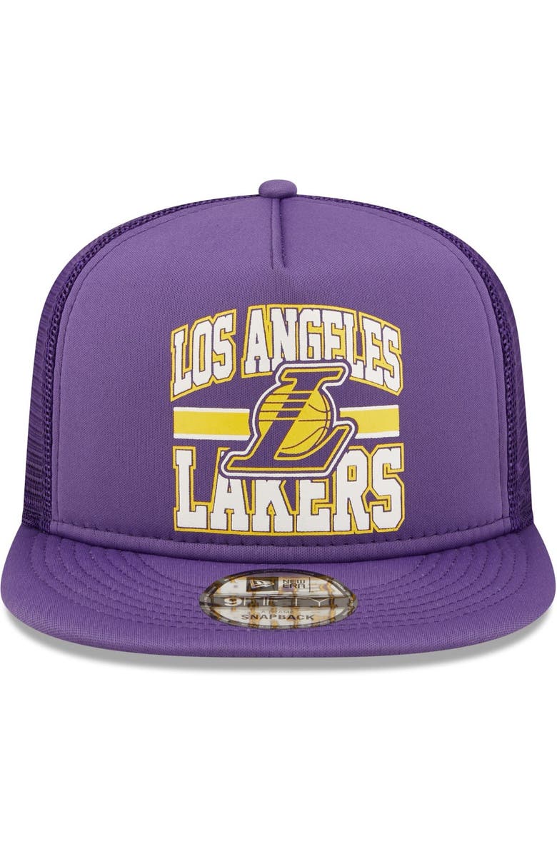 New Era Men's New Era Purple Los Angeles Lakers A-Frame 9FIFTY Snapback Trucker Hat, Alternate, color, 