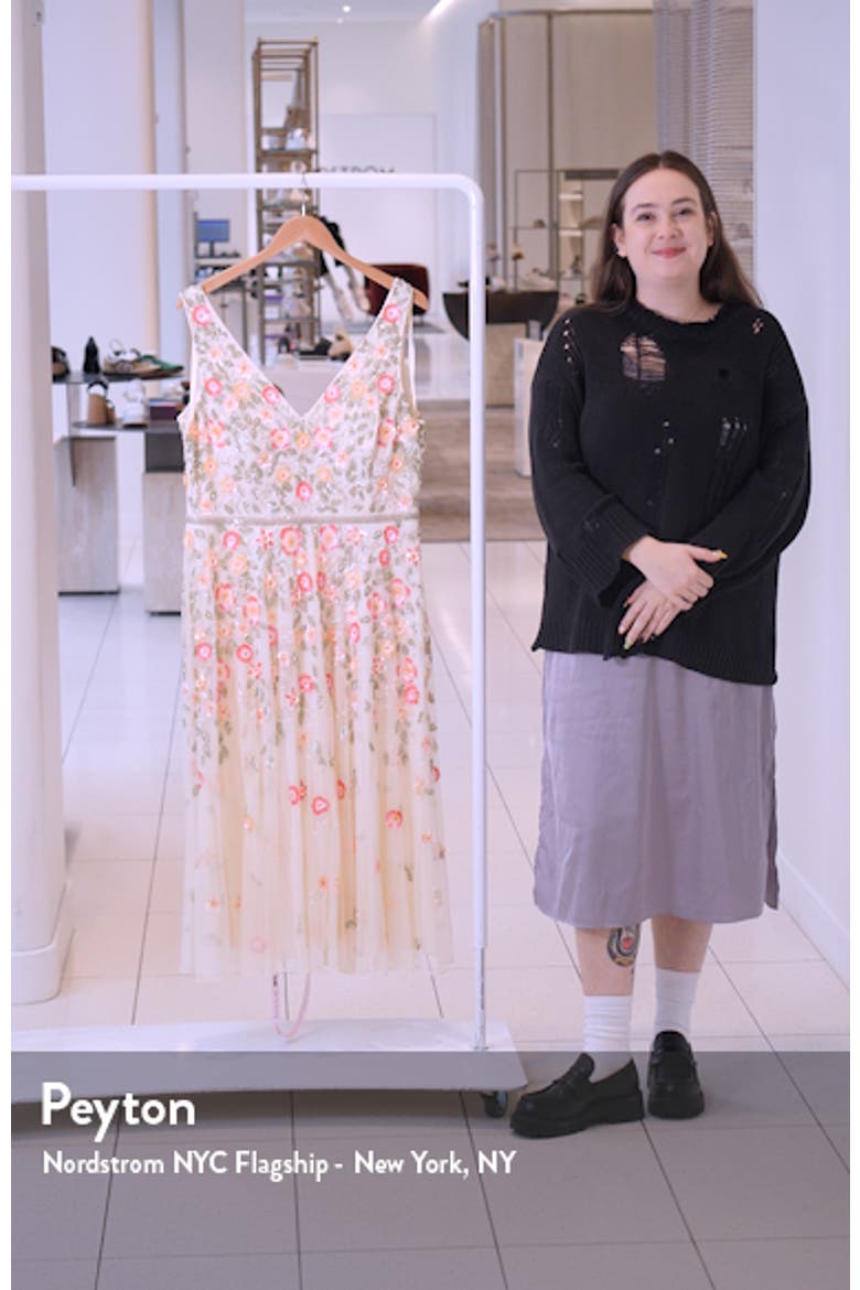 V-Neck Sleeveless Midi Floral Beaded A-Line Dress video