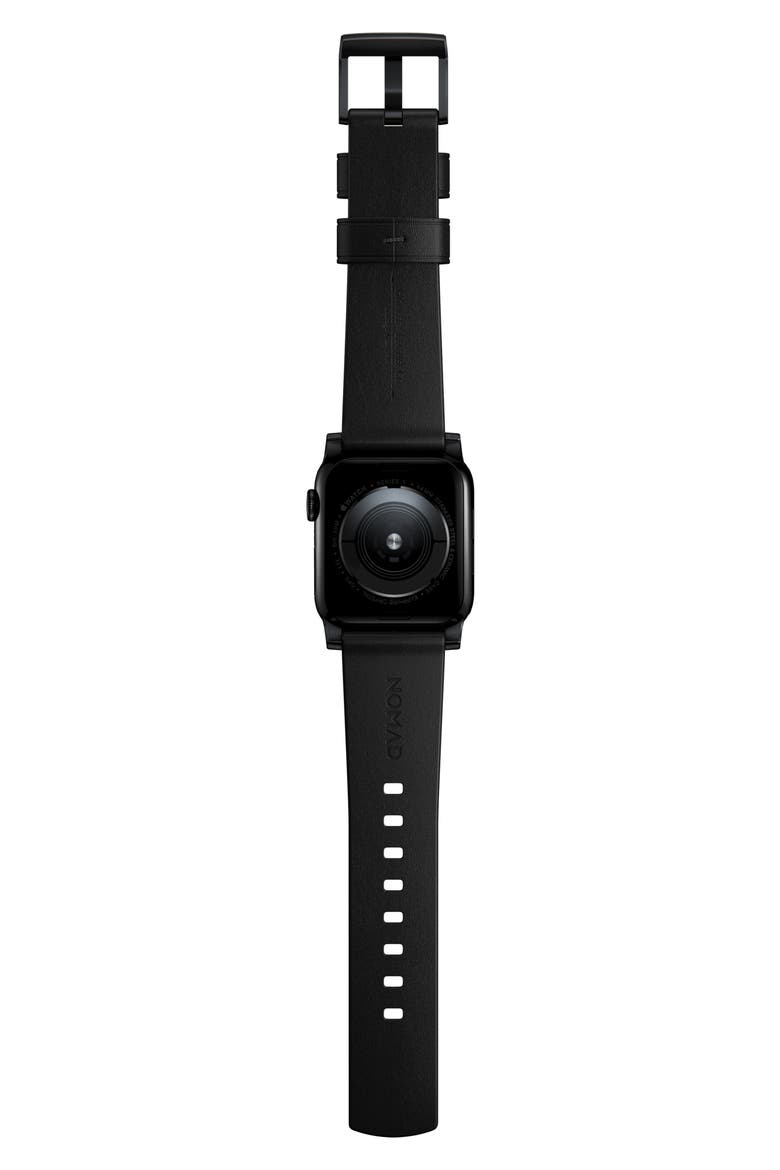Modern Leather 22mm Apple Watch® Watchband, Alternate, color, BLACK/ BLACK