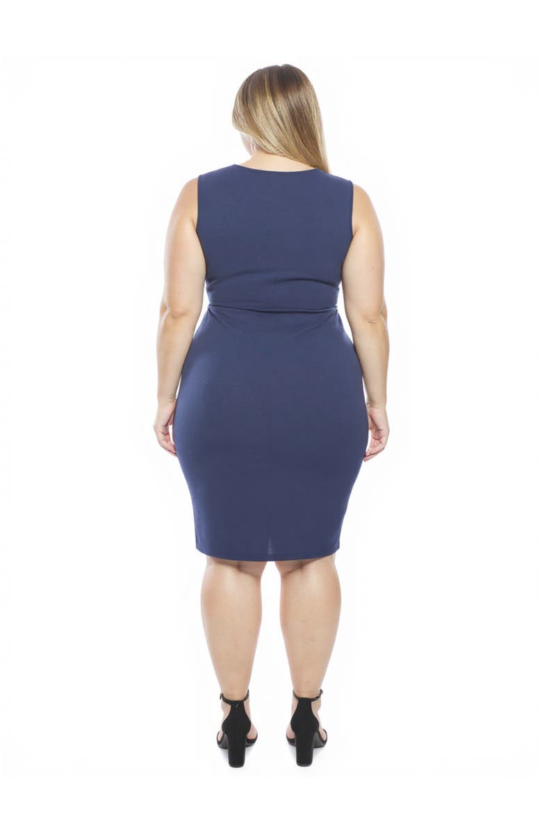 24seven Comfort Apparel Plus Size Solid V-Neck Sleeveless Faux Wrap Tulip Hem Midi Dress, Alternate, color, Navy