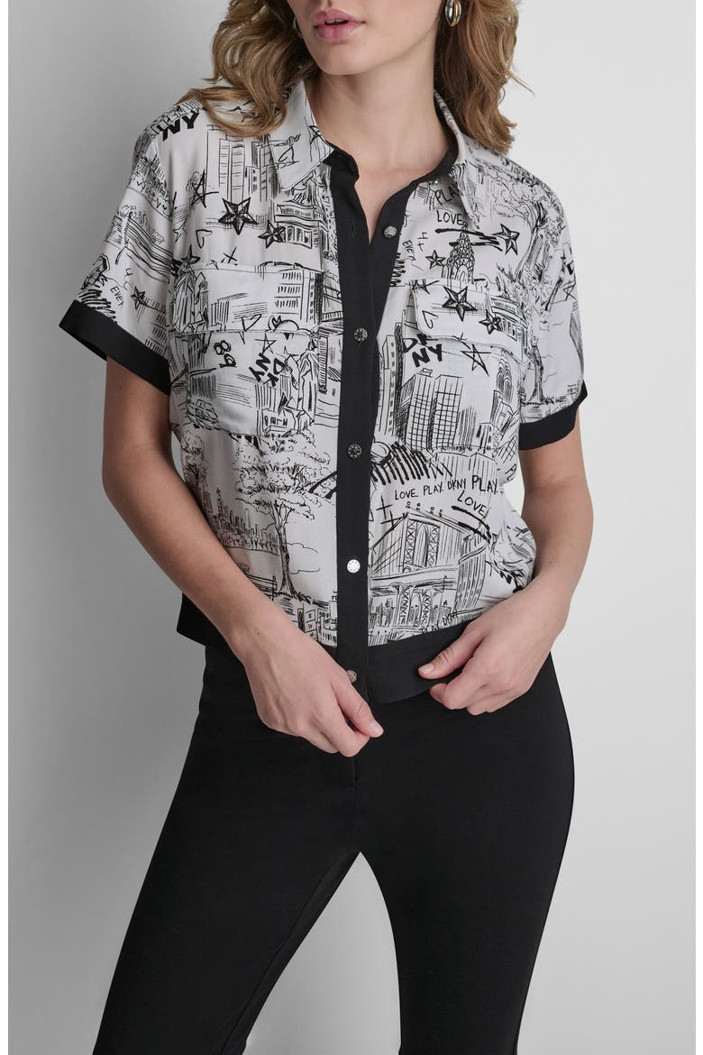 Print Short Sleeve Button-Up Shirt, Main, color, NEW YORK TOILE WHITE