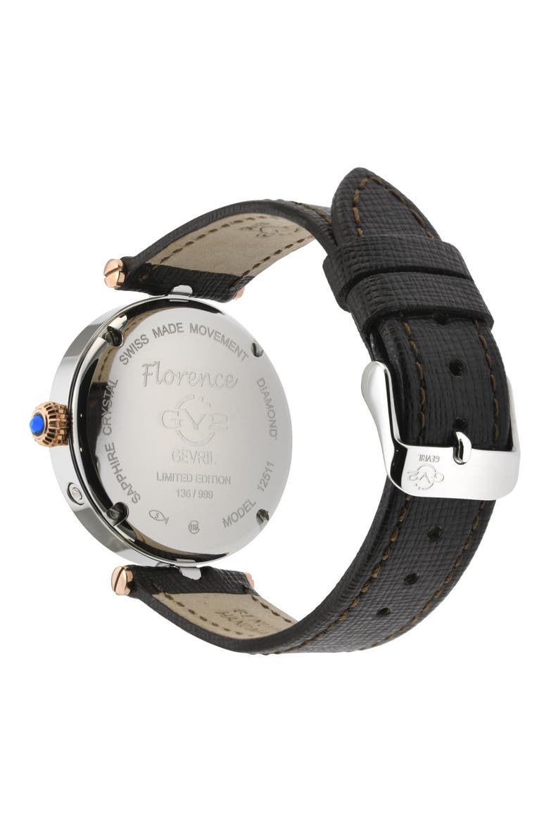 Florence Mother of Pearl Dial Diamond Leather Strap Watch, 36mm - 0.009ct., Alternate, color, BROWN