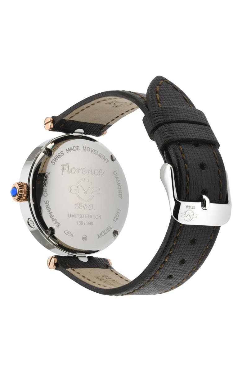 GV2 Florence Mother of Pearl Dial Diamond Leather Strap Watch, 36mm - 0.009ct., Alternate, color, Brown