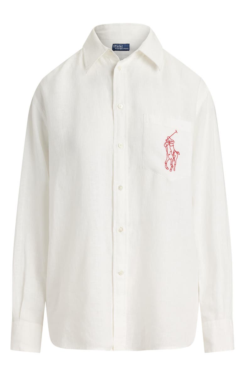 Polo Ralph Lauren Embroidered Big Pony Oversize Linen Button-Up Shirt, Alternate, color, Classic Oxford White