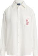 Polo Ralph Lauren Embroidered Big Pony Oversize Linen Button-Up Shirt