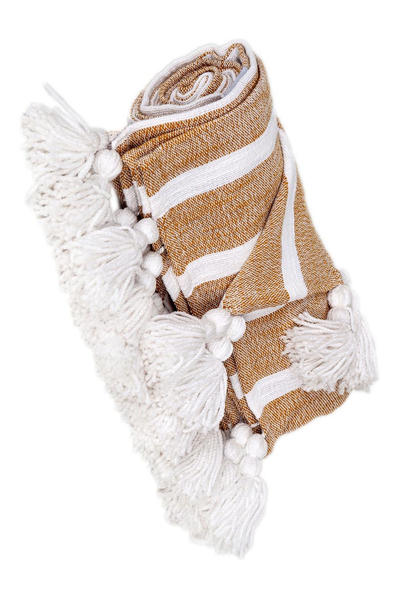 Nara Stripe Tassel Throw Blanket, Alternate, color, MUSTARD