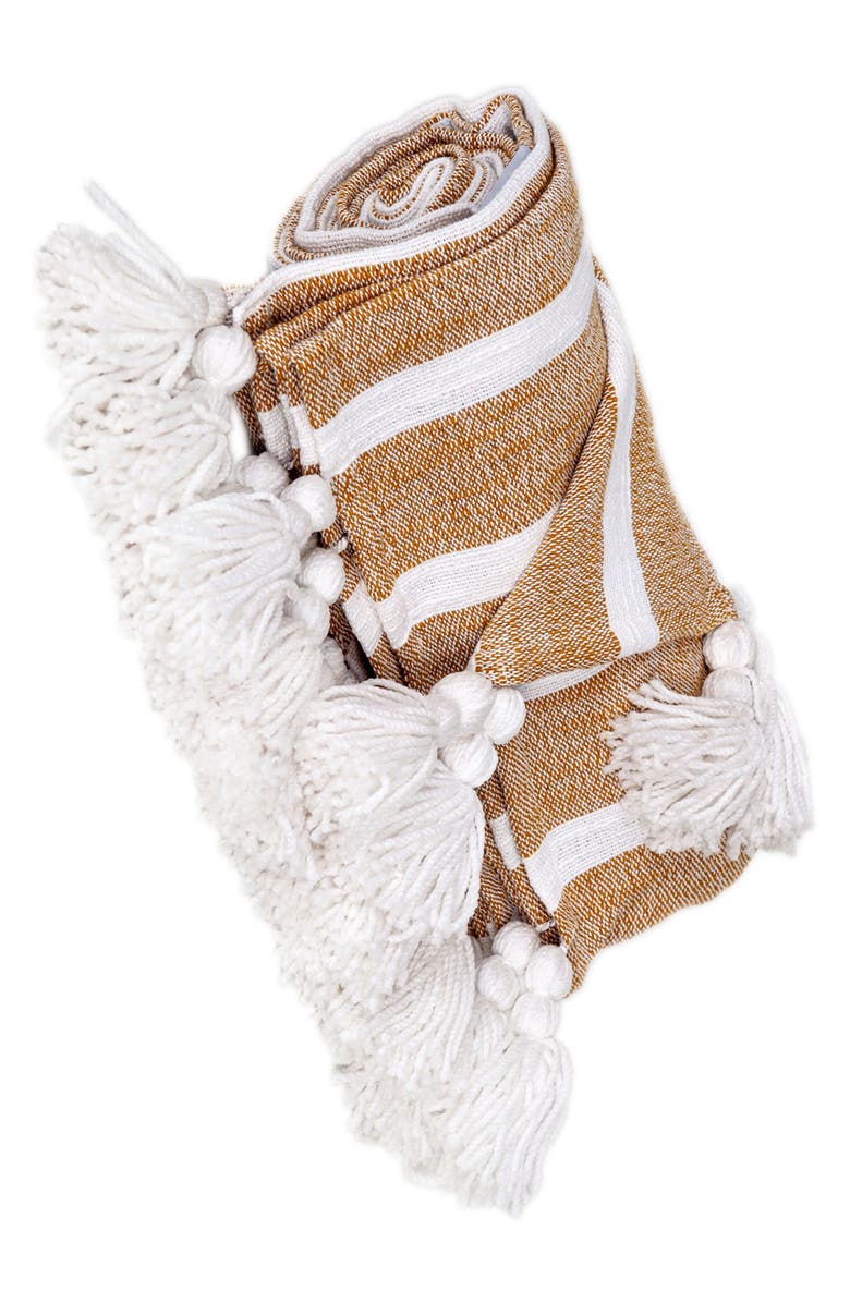 PARKLAND COLLECTION Nara Stripe Tassel Throw Blanket, Alternate, color, Mustard