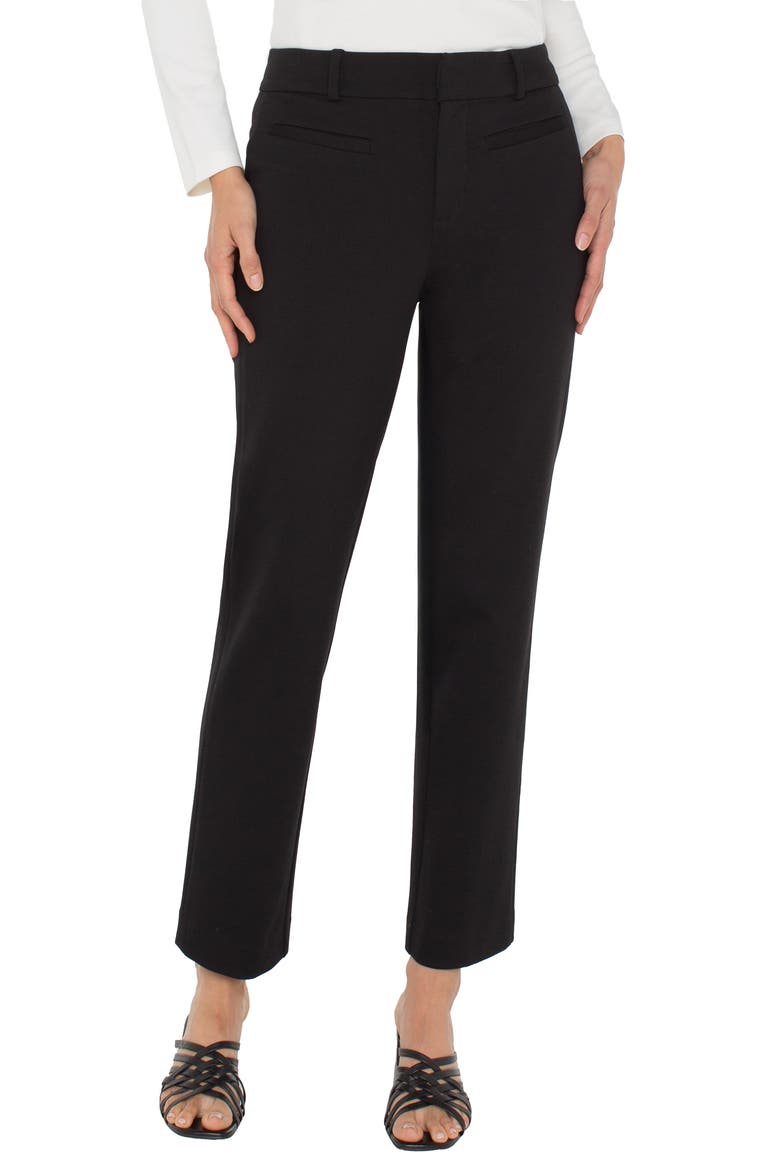 Holly Welt Pocket Ankle Straight Leg Ponte Pants, Main, color, BLACK