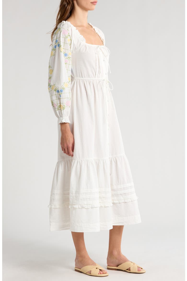 Damson Madder Junia Embroidered Long Sleeve Organic Cotton Midi