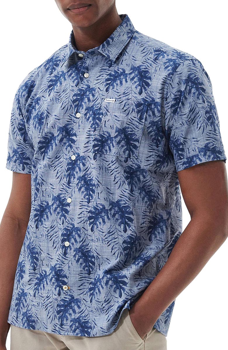 Barbour Copgrave Leaf Print Short Sleeve Cotton Button-Up Shirt, Main, color, 