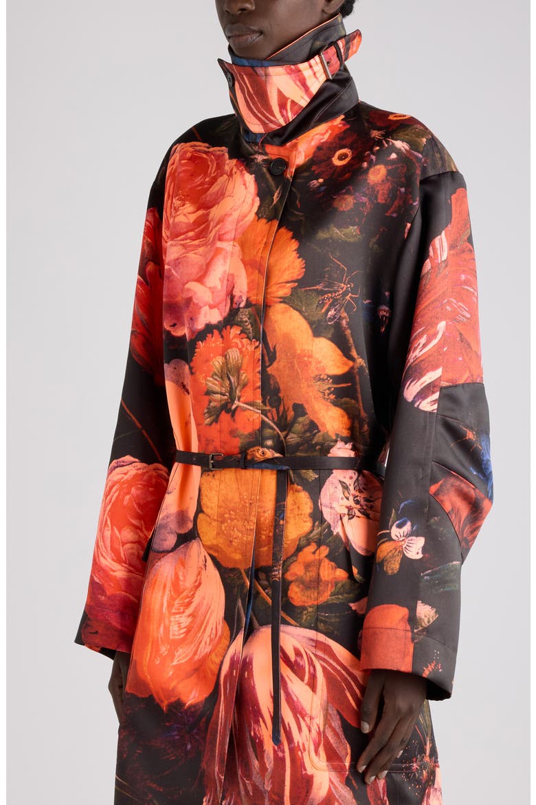 Rain Printed Coat, Alternate, color, NEON ORANGE