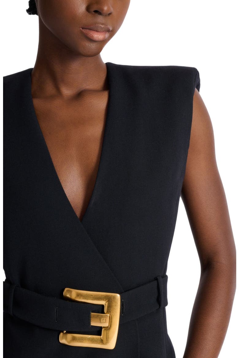 Short belted grain de poudre dress, Alternate, color, black