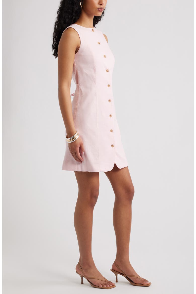 Button Front Linen Blend Dress, Alternate, color, PINK PINKESQUE