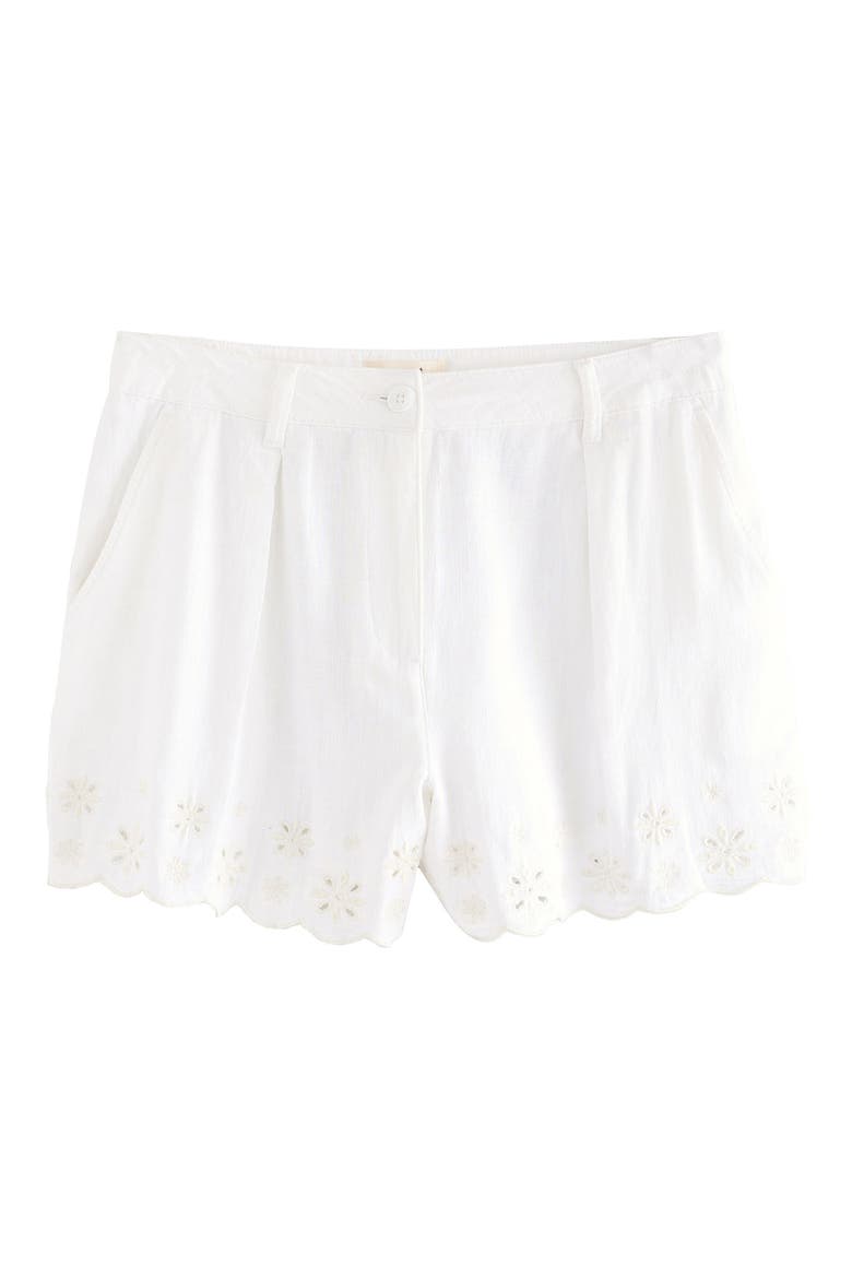 Embroidered Eyelet Linen Blend Shorts, Alternate, color, WHITE