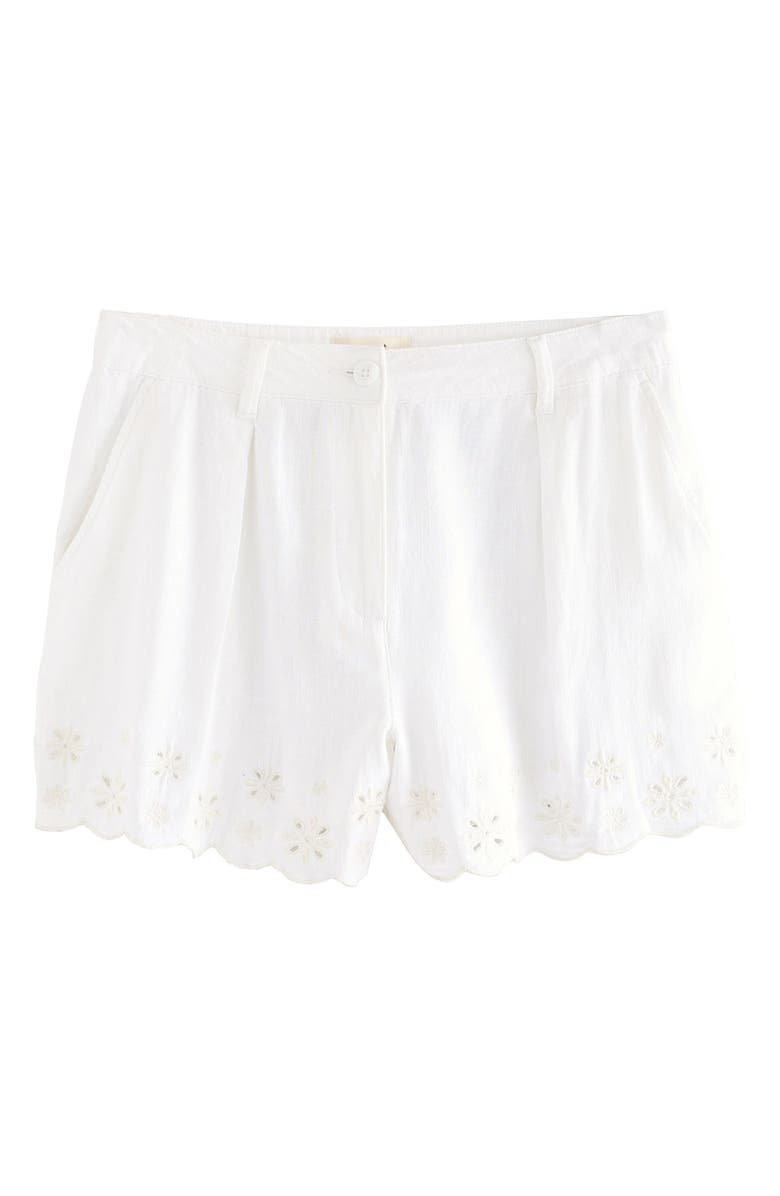 NEXT Embroidered Eyelet Linen Blend Shorts, Alternate, color, White