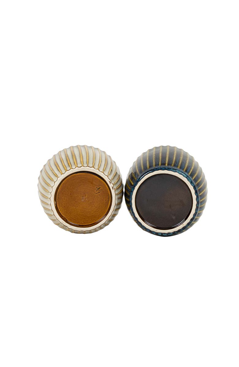 Foreside Home and Garden Set of 2 Ribbed Planters Navy & Cream Porcelain, Alternate, color, Beige