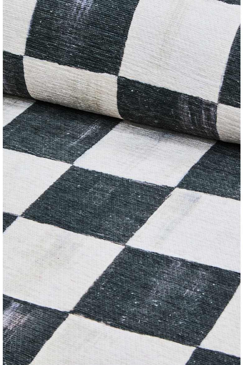 Courtly Checkered Machine Washable Rug, Alternate, color, BLACK
