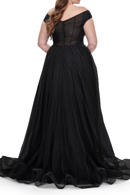 La Femme A-line Tulle Off The Shoulder Plus Size Dress With Slit
