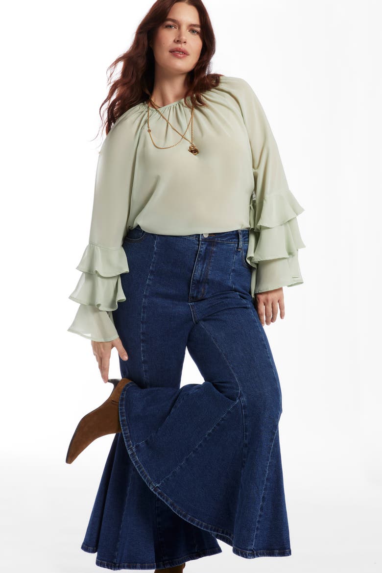 High Waisted Flare Godet Jean, Alternate, color, VINTAGE MEDIUM WASH