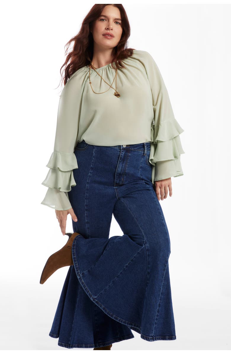 June + Vie High Waisted Flare Godet Jean, Alternate, color, Vintage Medium Wash