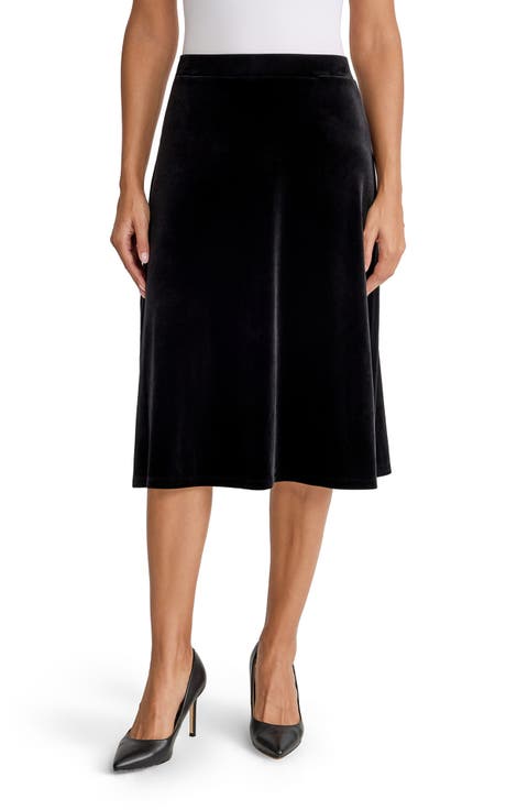 Velvet Flared Midi Skirt