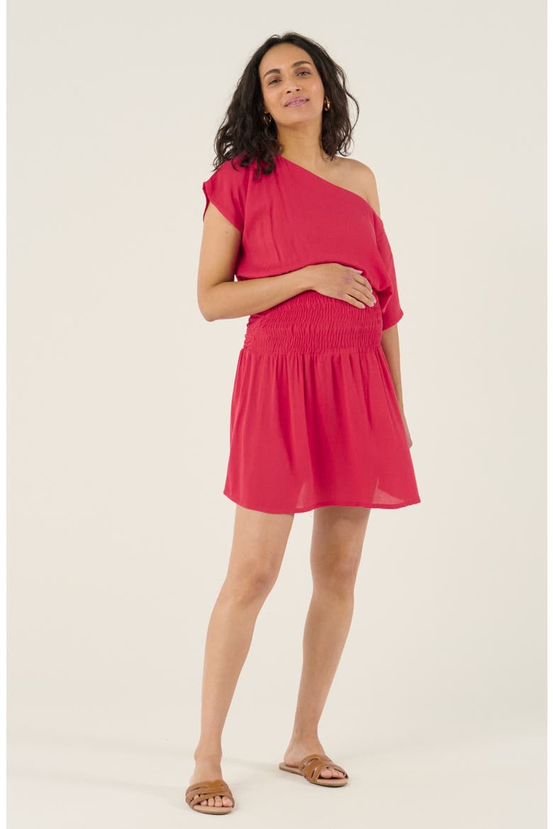 Maternity and Nursing Short Smock Dress Carmen, Alternate, color, Raspberry