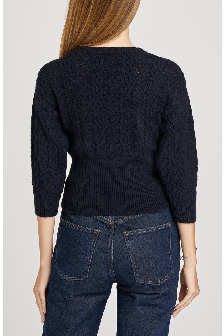 x Sara Walker Miranda Velvet Pointelle Sweater, Alternate, color, NAVY