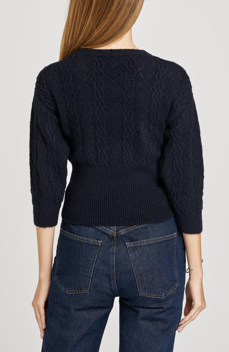 WAYF x Sara Walker Miranda Velvet Pointelle Sweater, Alternate, color, Navy