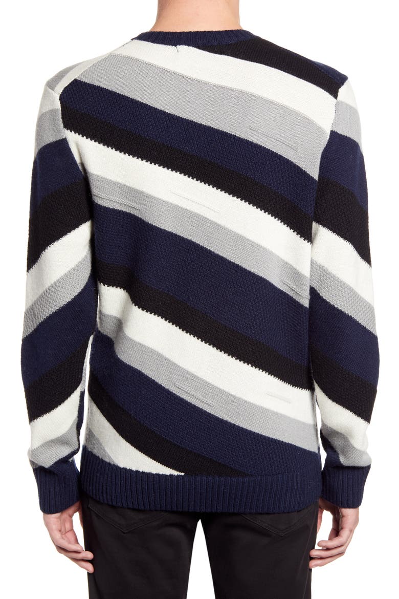 Diagonal Stripe Crewneck Sweater, Alternate, color, BLACK/ WHITE