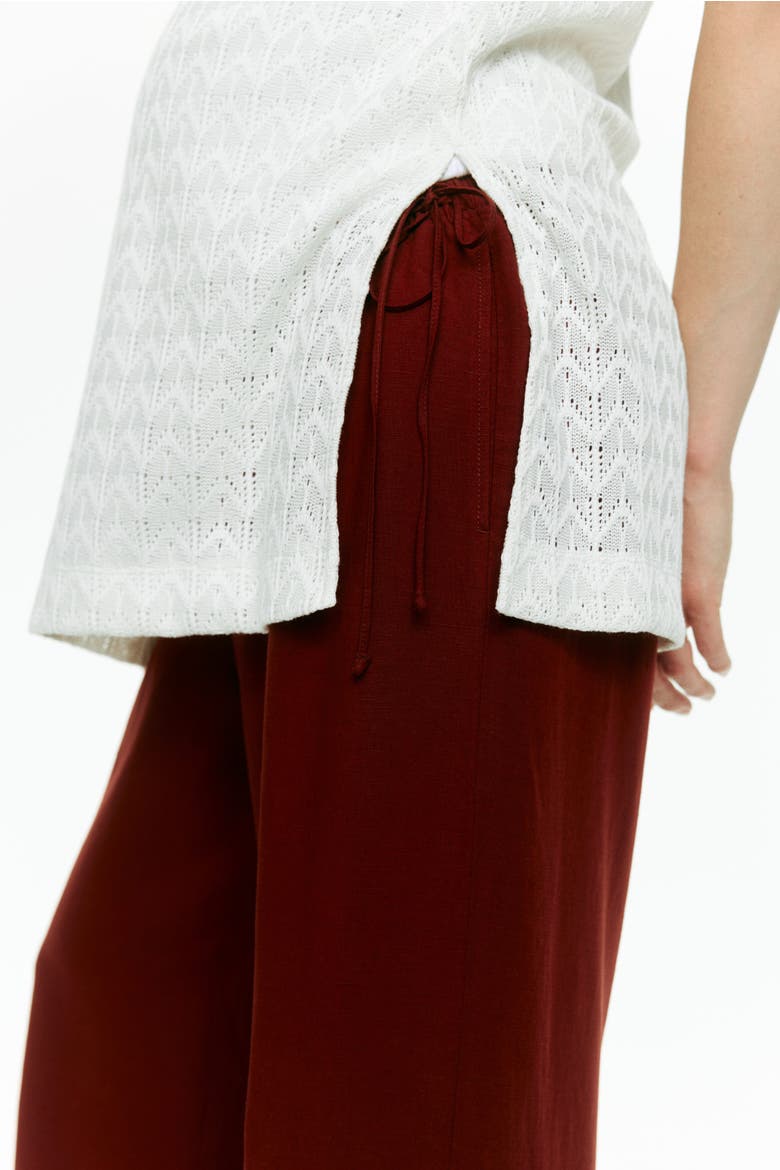 Mama Linen-blend Drawstring Trousers, Alternate, color, Dark red