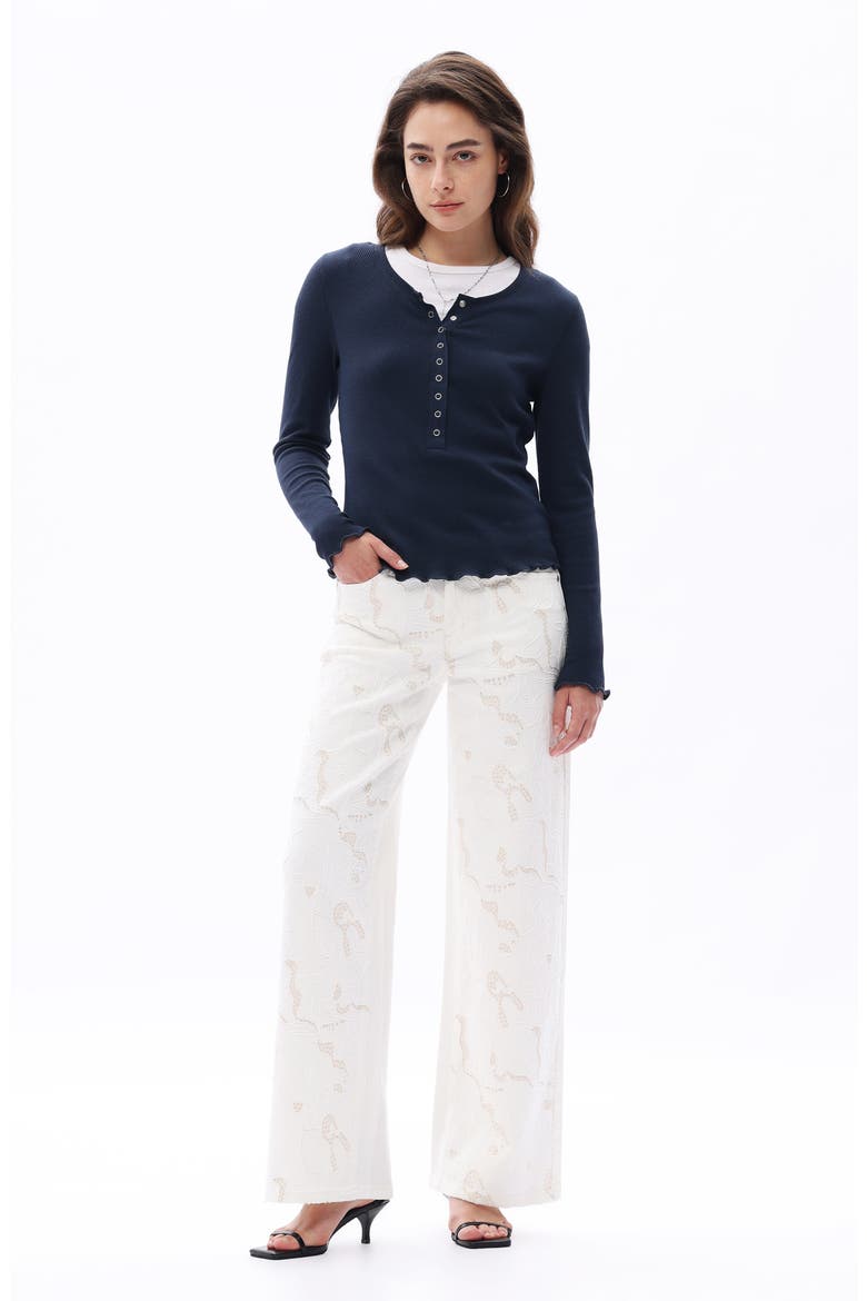 Lace Inset Embroidered Wide Leg Jeans, Alternate, color, WHITE