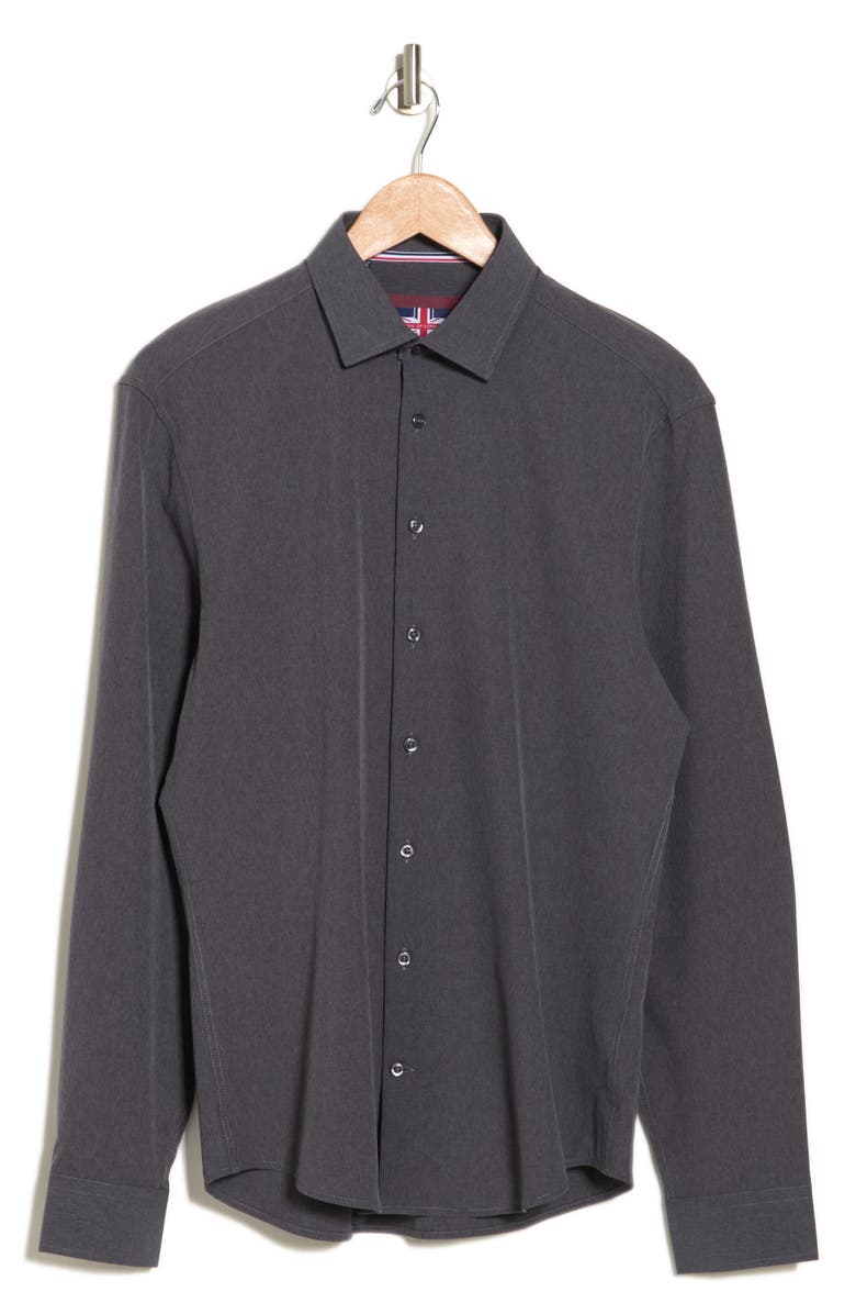 SOUL OF LONDON Microfiber Button-Up Shirt, Alternate, color, Charcoal