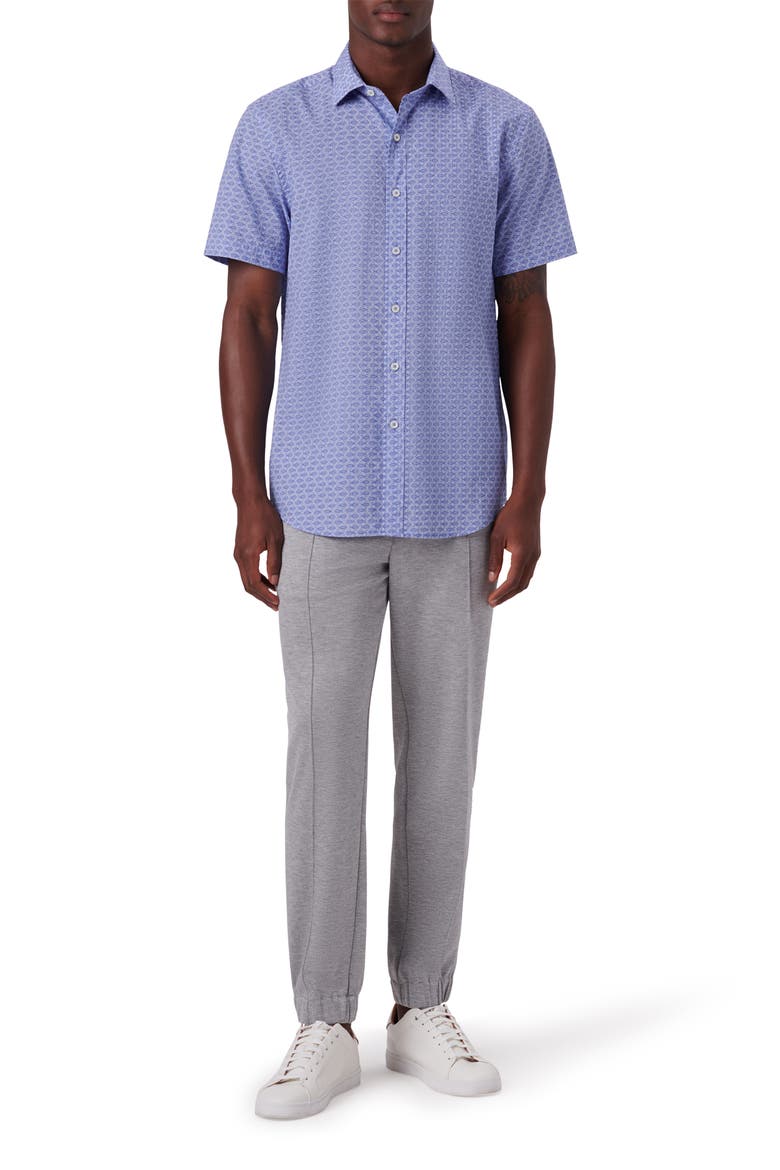 Classic Fit Print Cotton Short Sleeve Button-Up Shirt, Alternate, color, CLASSIC BLUE