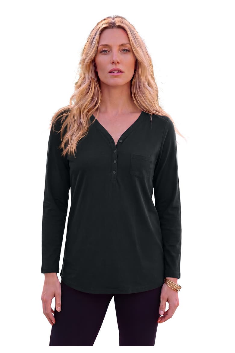 Plus Size Long Sleeve Sweetheart Henley Tee, Main, color, BLACK