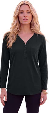 Roaman's Plus Size Long Sleeve Sweetheart Henley Tee