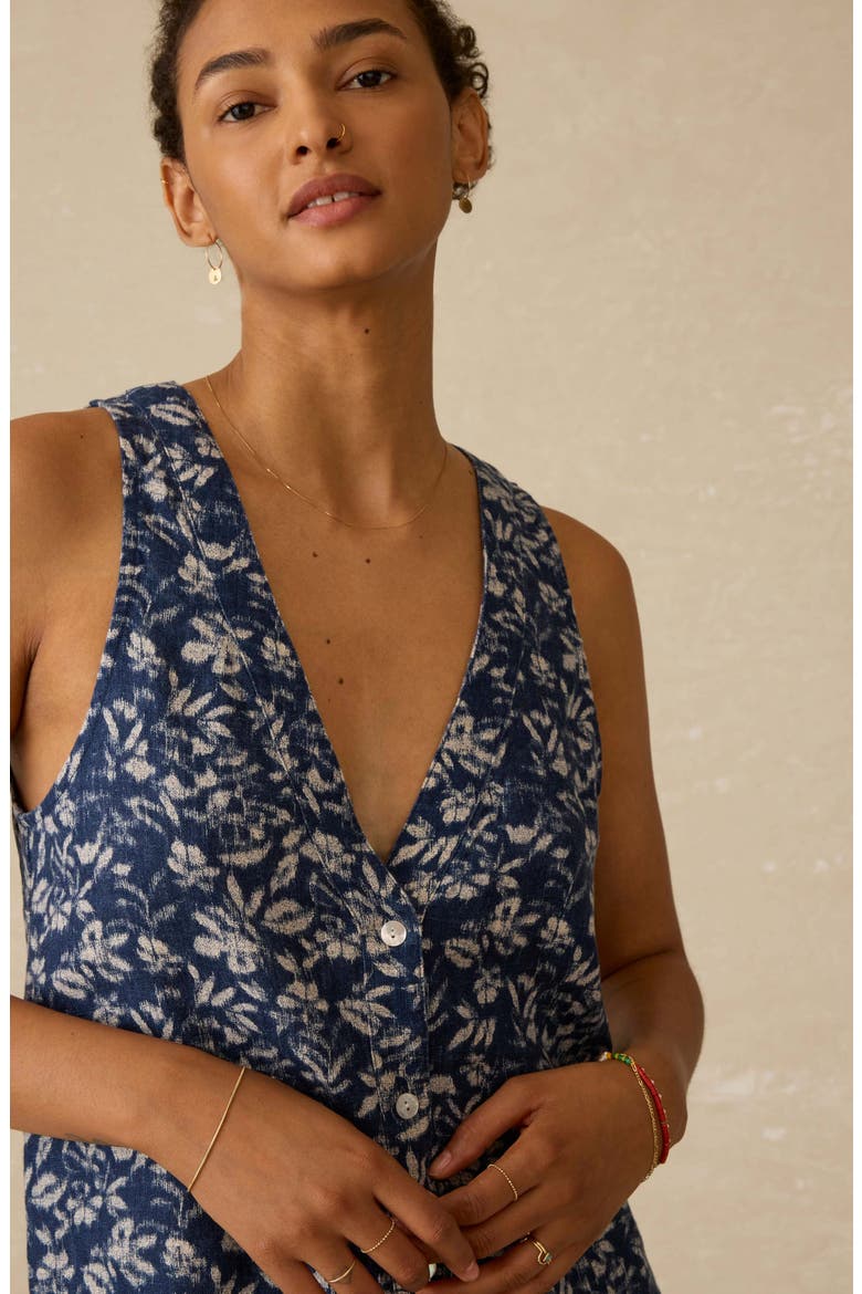 Alston Linen Button-Up Minidress, Alternate, color, JUNIPER IKAT FLORAL
