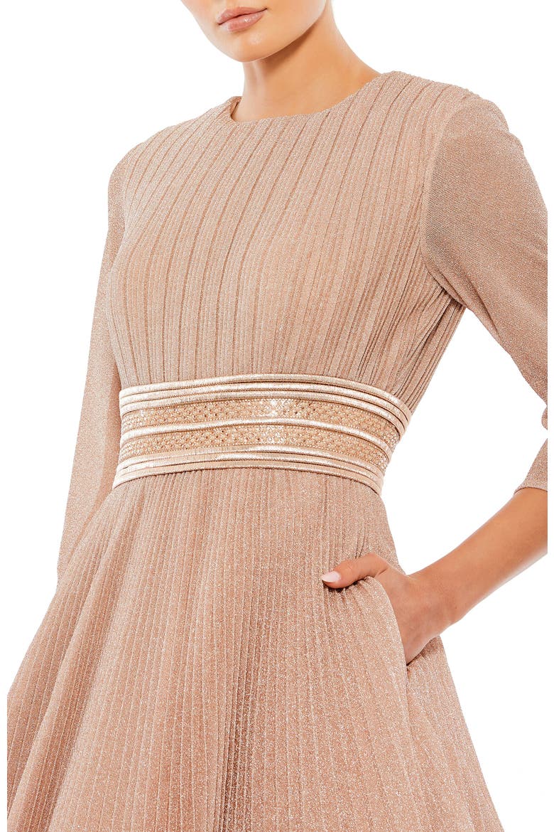 Shimmering Pleated A-Line 3/4 Sleeve Gown, Alternate, color, Rose Gold