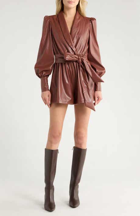 AREA STARS Jade Faux Leather Long Sleeve Romper
