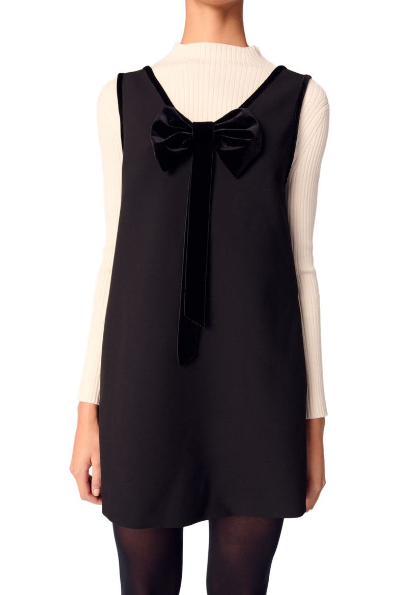 Pinafore mini dress with velvet collar, Alternate, color, Black