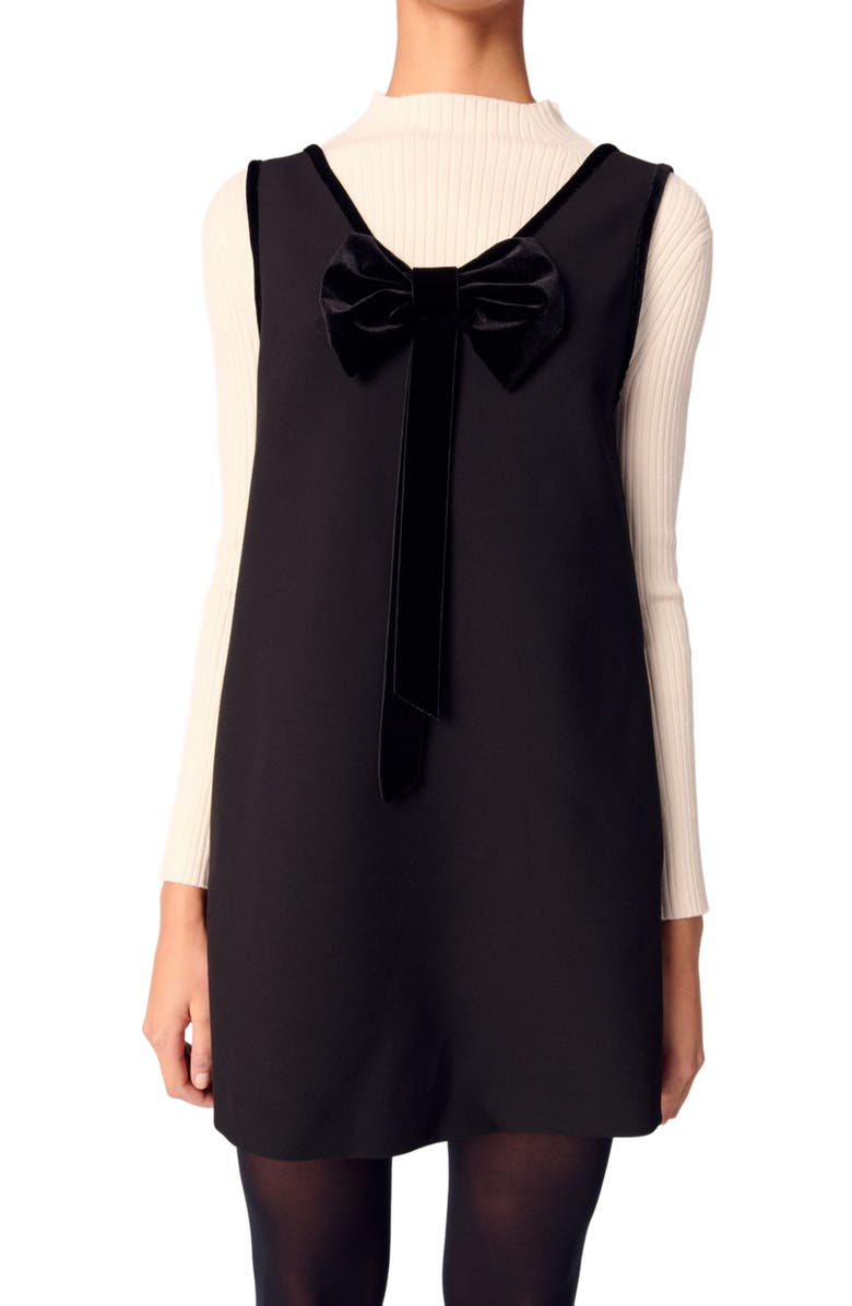 maje Pinafore mini dress with velvet collar, Alternate, color, 