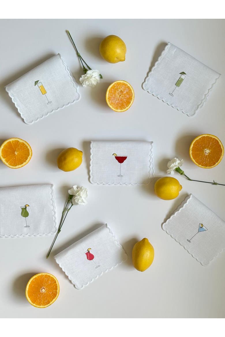 Embroidered Cocktail Napkin, Alternate, color, Ivory