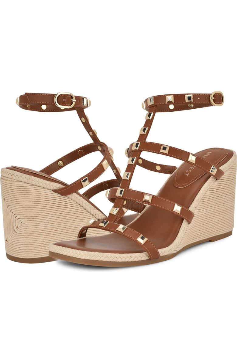 Nine West Sardis Strappy Wedge Sandal, Alternate, color, Dark Natural