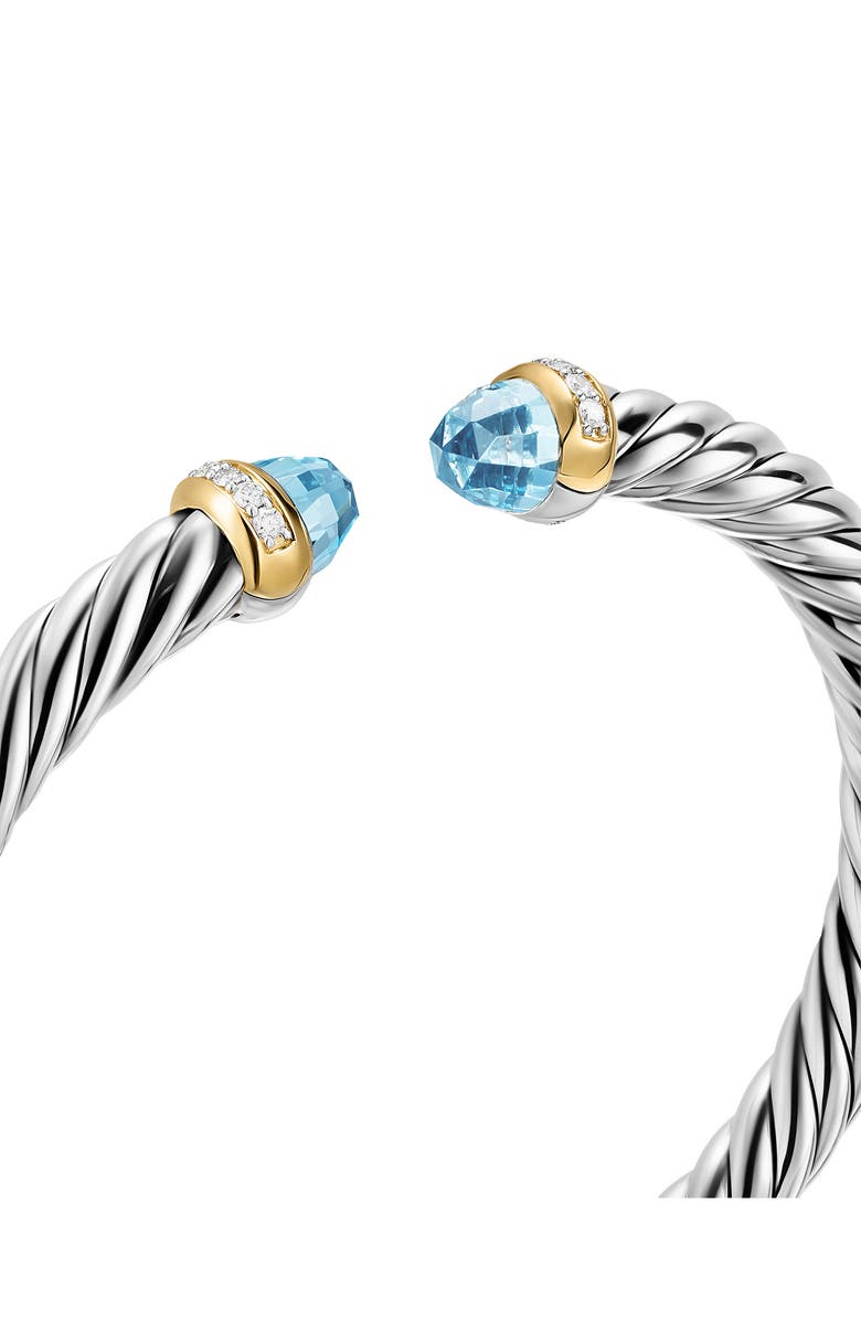 David Yurman Cable Flex Bracelet in Sterling Silver with 14K Gold, Prasiolite & Diamonds, 6mm, Alternate, color, Light Blue