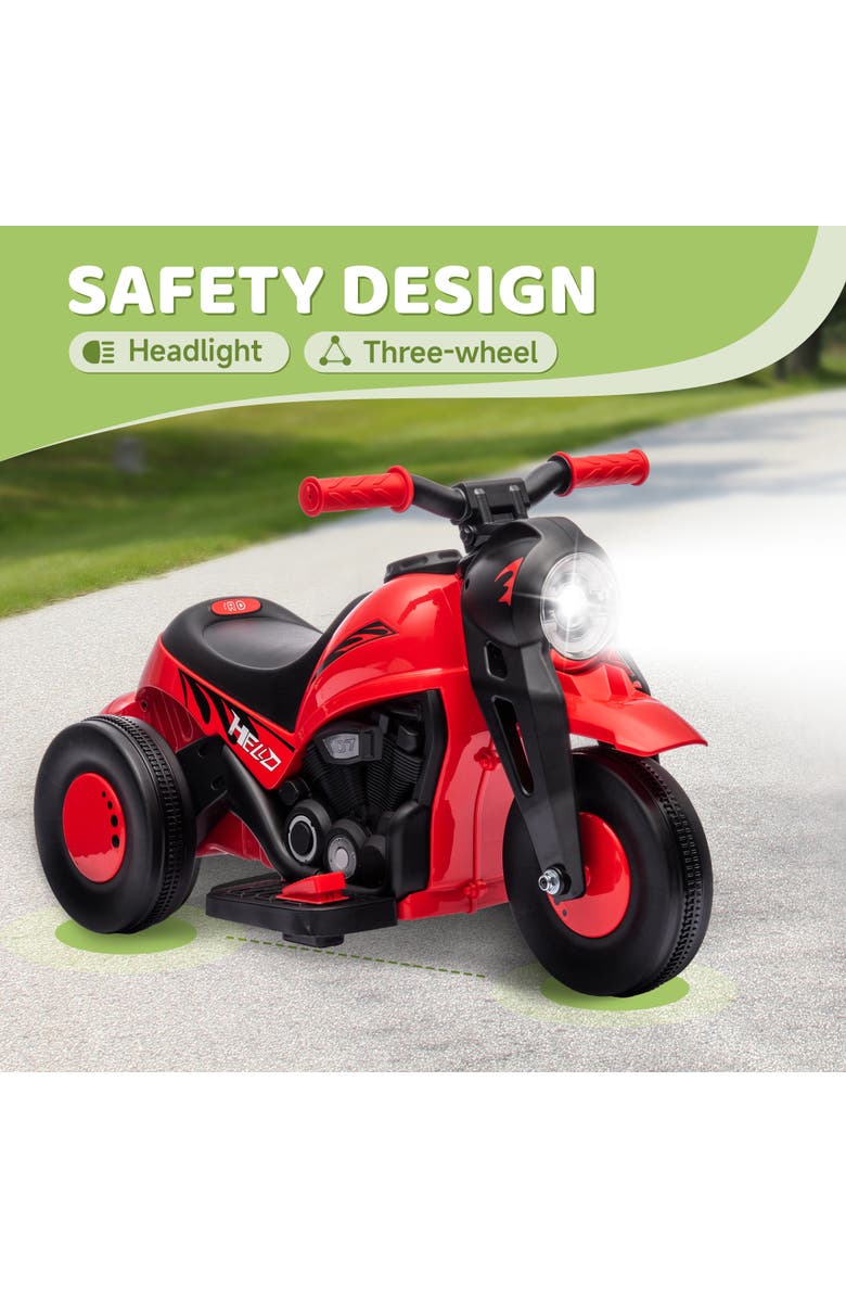 Qaba 6V 3-Wheeled Kids Ride on Motorcycle with Lights, Music, Alternate, color, Red